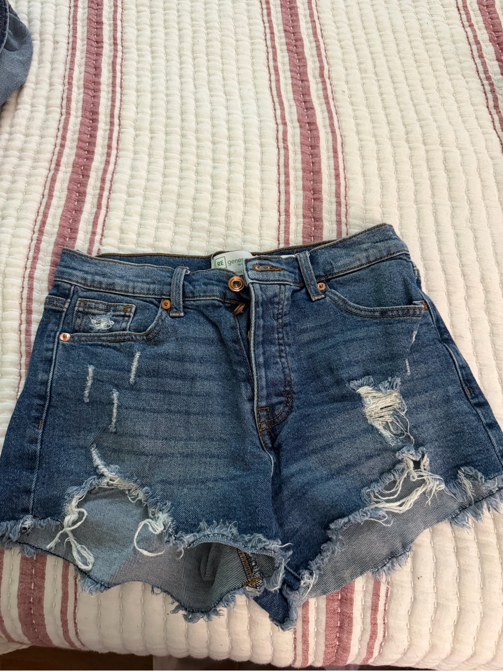 Distressed High-Rise Denim Shorts in Blue